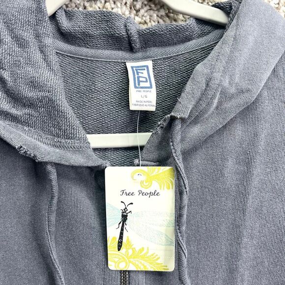 Free People Jacket Women’s Large Gray Distressed Zip Up Hooded Shirt NWT - Picture 2 of 6